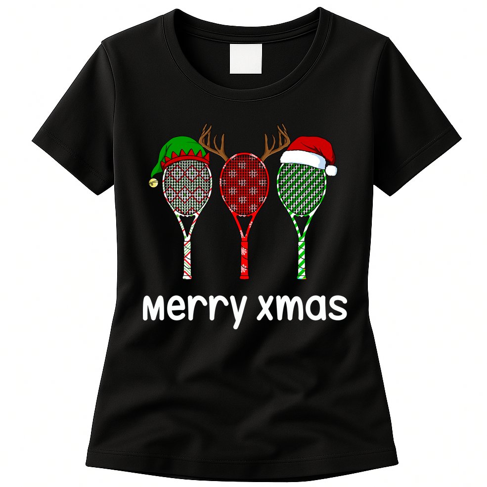 Tennis Racket Christmas Hat Reindeer Anlter Game Sport Sweatshirt Womens T-Shirt