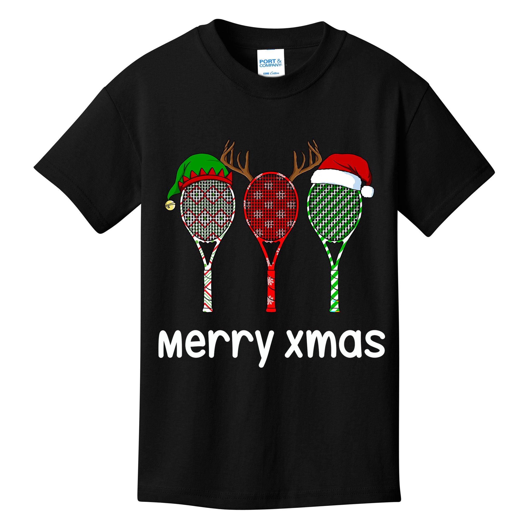 Tennis Racket Christmas Hat Reindeer Anlter Game Sport Sweatshirt Kids T-Shirt