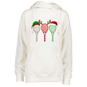 Tennis Racket Christmas Hat Reindeer Anlter Game Sport Sweatshirt Womens Funnel Neck Pullover Hood