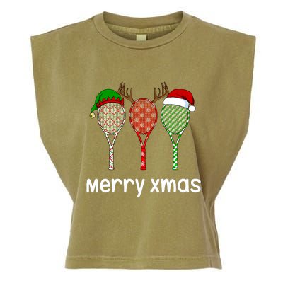 Tennis Racket Christmas Hat Reindeer Anlter Game Sport Sweatshirt Garment-Dyed Women's Muscle Tee