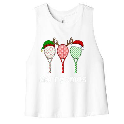 Tennis Racket Christmas Hat Reindeer Anlter Game Sport Sweatshirt Women's Racerback Cropped Tank