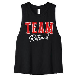 Team Retired Cool Varsity Couples Retirement Gifts Women's Racerback Cropped Tank