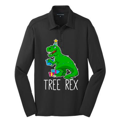 Tree Rex Christmas Dinosaur Funny Xmas Trex Cute Gift Silk Touch Performance Long Sleeve Polo