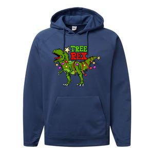 Tree Rex Christmas Holiday Trex Dinosaur Santa Gift Meaningful Gift Performance Fleece Hoodie