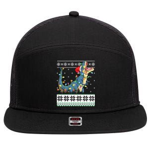 Tree Rex Christmas Lights Ugly Christmas Sweater Gift 7 Panel Mesh Trucker Snapback Hat