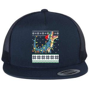 Tree Rex Christmas Lights Ugly Christmas Sweater Gift Flat Bill Trucker Hat