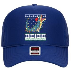 Tree Rex Christmas Lights Ugly Christmas Sweater Gift High Crown Mesh Back Trucker Hat