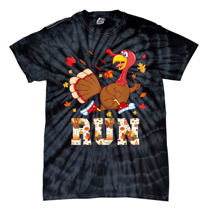 Turkey Run Costume Thanksgiving Running Turkey Trot Tie-Dye T-Shirt