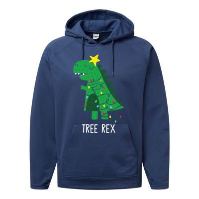 Tree Rex Christmas Gift T Rex Dinosaur Christmas Gift Performance Fleece Hoodie