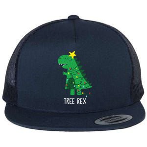 Tree Rex Christmas Gift T Rex Dinosaur Christmas Gift Flat Bill Trucker Hat