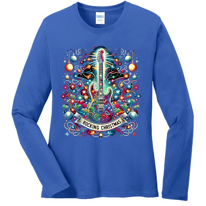 The Rocking Christmas Christmas Rock Guitar Santa Gift Ladies Long Sleeve Shirt