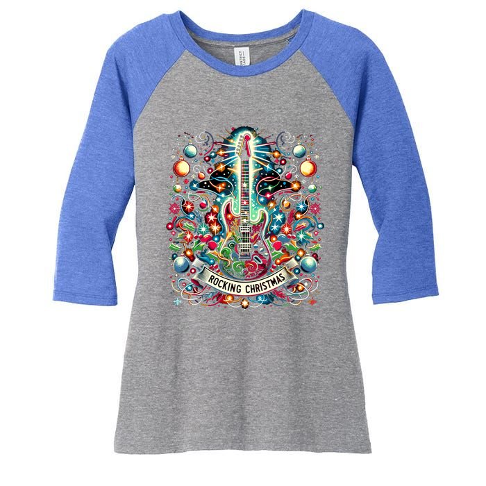 The Rocking Christmas Christmas Rock Guitar Santa Gift Women's Tri-Blend 3/4-Sleeve Raglan Shirt