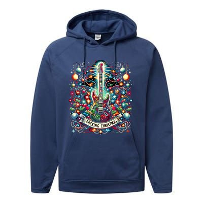 The Rocking Christmas Christmas Rock Guitar Santa Gift Performance Fleece Hoodie