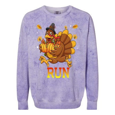 Turkey Run Costume Thanksgiving Running Turkey Trot Colorblast Crewneck Sweatshirt