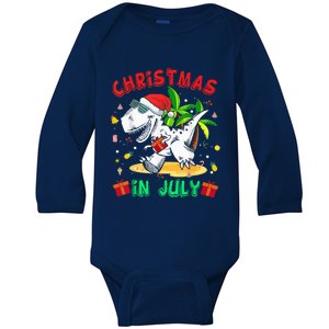 T Rex Christmas In July Shirt for Boy Toddler  Dinosaur Baby Long Sleeve Bodysuit