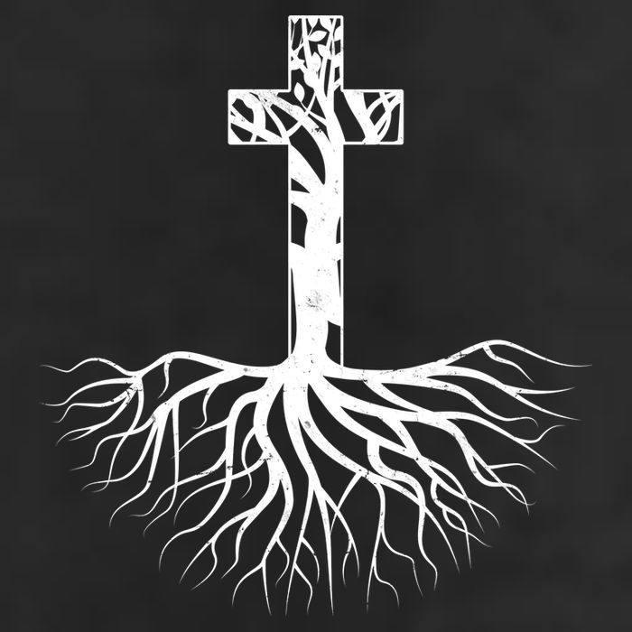 Tree Root Christian Cross Garment-Dyed Fleece Hoodie