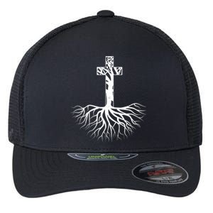 Tree Root Christian Cross Flexfit Unipanel Trucker Cap