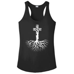 Tree Root Christian Cross Ladies PosiCharge Competitor Racerback Tank