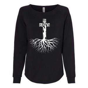 Tree Root Christian Cross Womens California Wash Sweatshirt