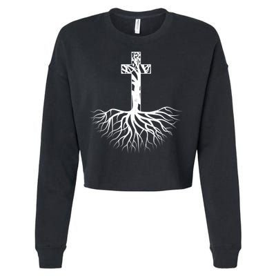 Tree Root Christian Cross Cropped Pullover Crew