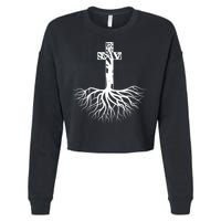 Tree Root Christian Cross Cropped Pullover Crew