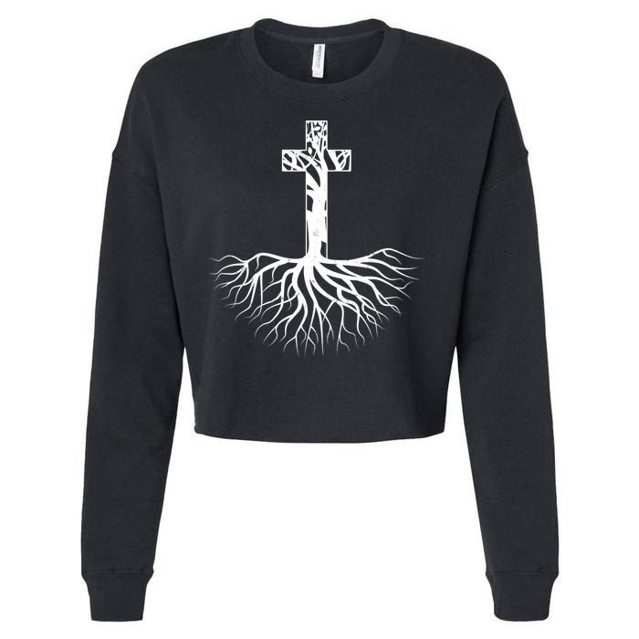 Tree Root Christian Cross Cropped Pullover Crew