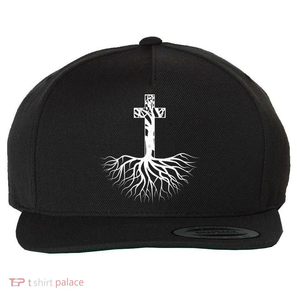 Tree Root Christian Cross Wool Snapback Cap