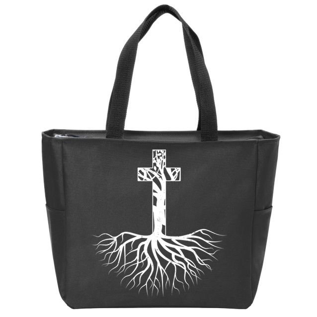 Tree Root Christian Cross Zip Tote Bag