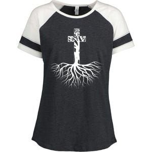 Tree Root Christian Cross Enza Ladies Jersey Colorblock Tee