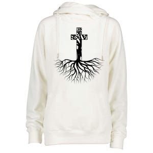 Tree Root Christian Cross Womens Funnel Neck Pullover Hood