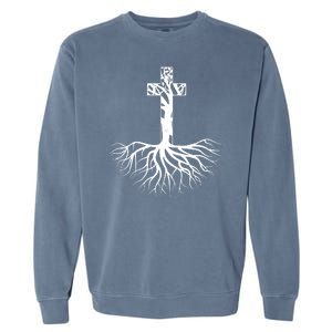 Tree Root Christian Cross Garment-Dyed Sweatshirt