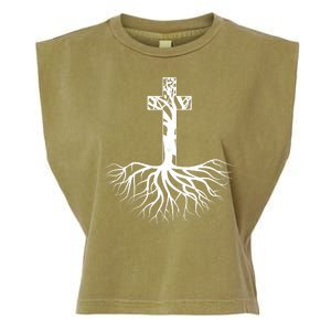 Tree Root Christian Cross Garment-Dyed Women's Muscle Tee