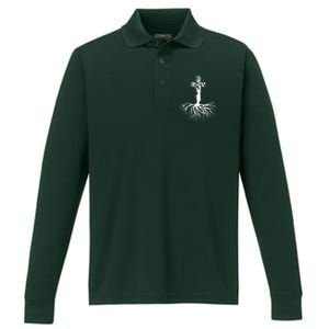 Tree Root Christian Cross Performance Long Sleeve Polo