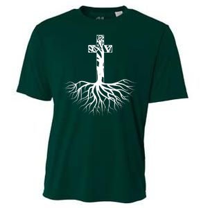 Tree Root Christian Cross Cooling Performance Crew T-Shirt