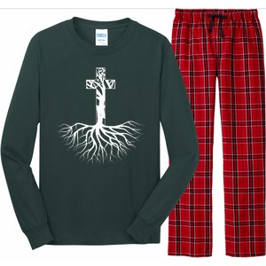 Tree Root Christian Cross Long Sleeve Pajama Set