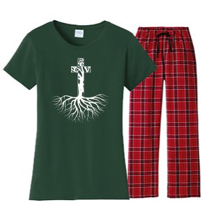 Tree Root Christian Cross Women's Flannel Pajama Set