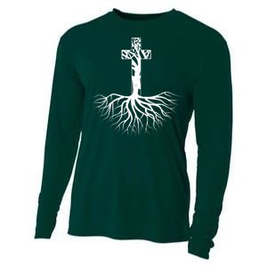 Tree Root Christian Cross Cooling Performance Long Sleeve Crew