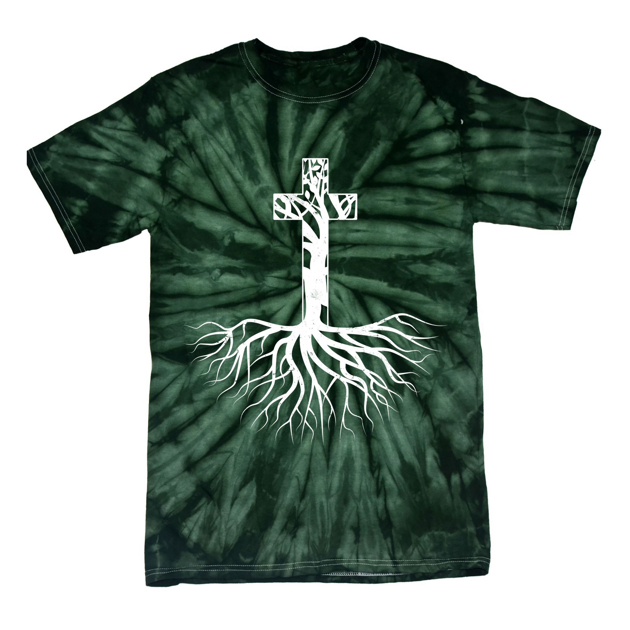 Tree Root Christian Cross Tie-Dye T-Shirt