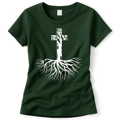 Tree Root Christian Cross Womens T-Shirt