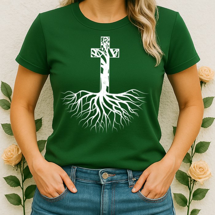 Tree Root Christian Cross Womens T-Shirt