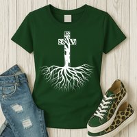 Tree Root Christian Cross Womens T-Shirt