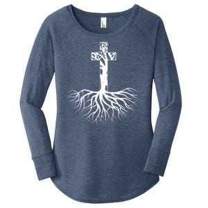 Tree Root Christian Cross Women's Perfect Tri Tunic Long Sleeve Shirt