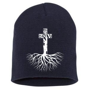 Tree Root Christian Cross Short Acrylic Beanie