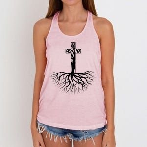 Tree Root Christian Cross Women's Knotted Racerback Tank