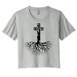 Tree Root Christian Cross Women's Crop Top Tee