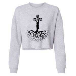 Tree Root Christian Cross Cropped Pullover Crew