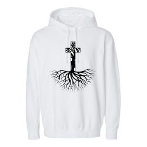 Tree Root Christian Cross Garment-Dyed Fleece Hoodie