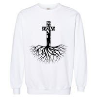 Tree Root Christian Cross Garment-Dyed Sweatshirt