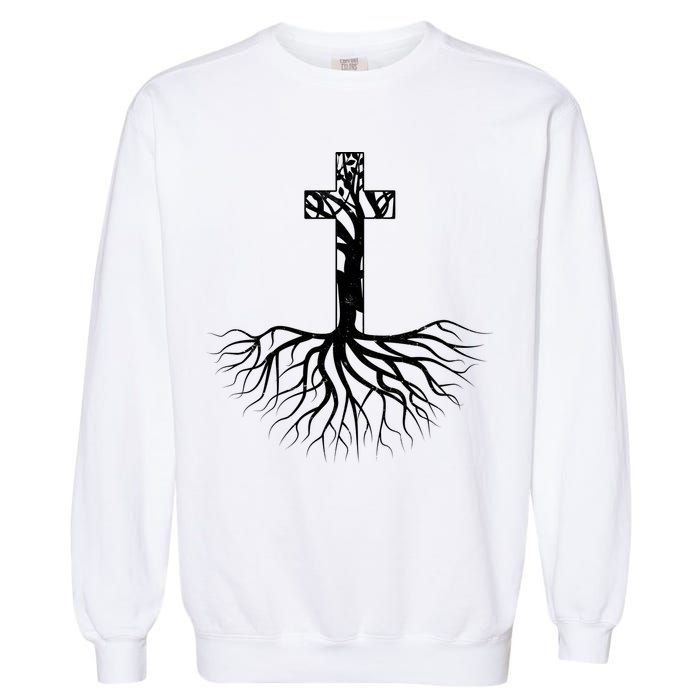 Tree Root Christian Cross Garment-Dyed Sweatshirt