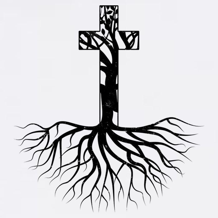 Tree Root Christian Cross Garment-Dyed Sweatshirt